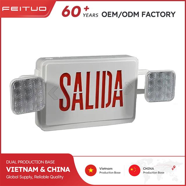 LED Combo EMERGENCY SALIDA SIGN with LED Heads (Red Letters)